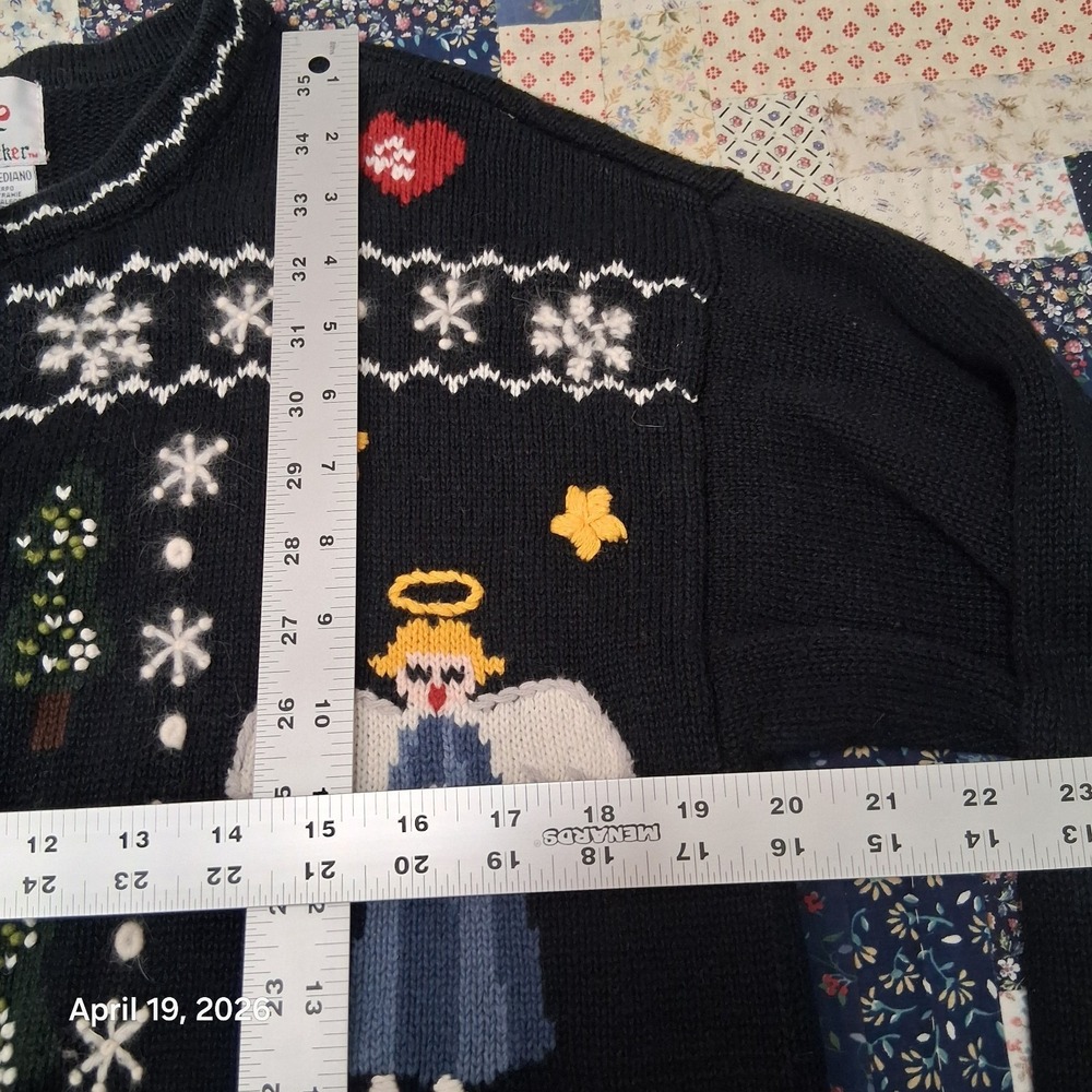 Vintage Nutcracker Grandmacore Angel Christmas Cardigan Sweater Medium Dark Navy - Picture 6 of 8